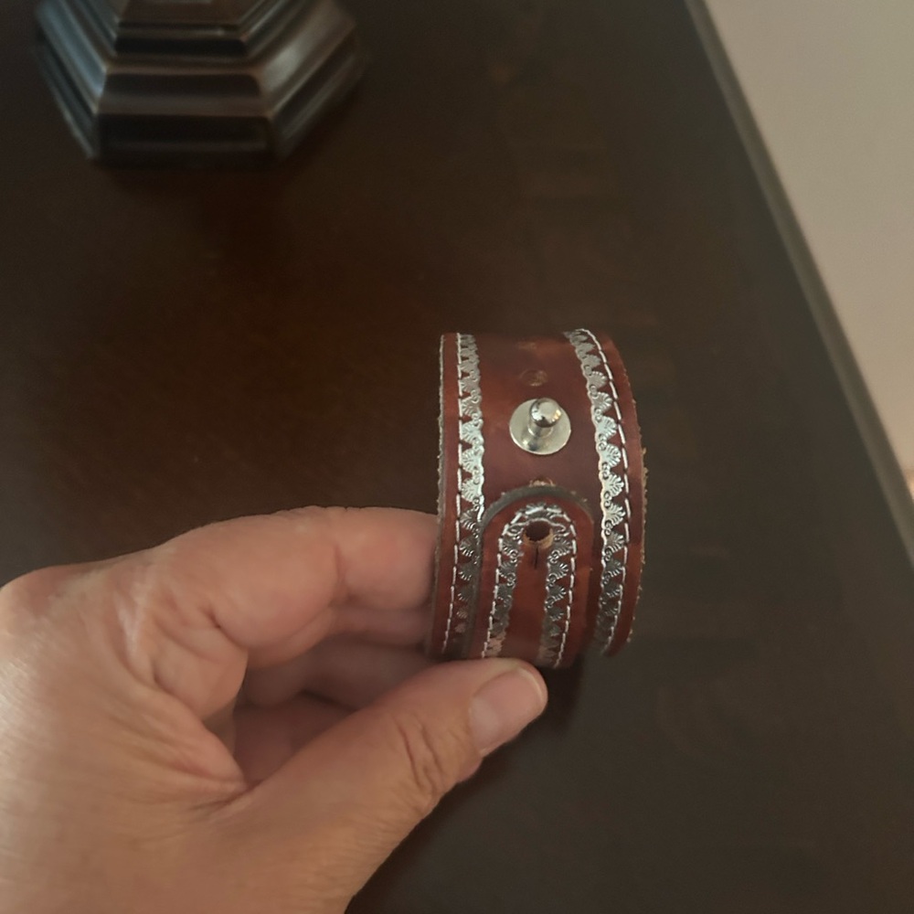 Brown Leather Cuff Bracelet with Silver Accents